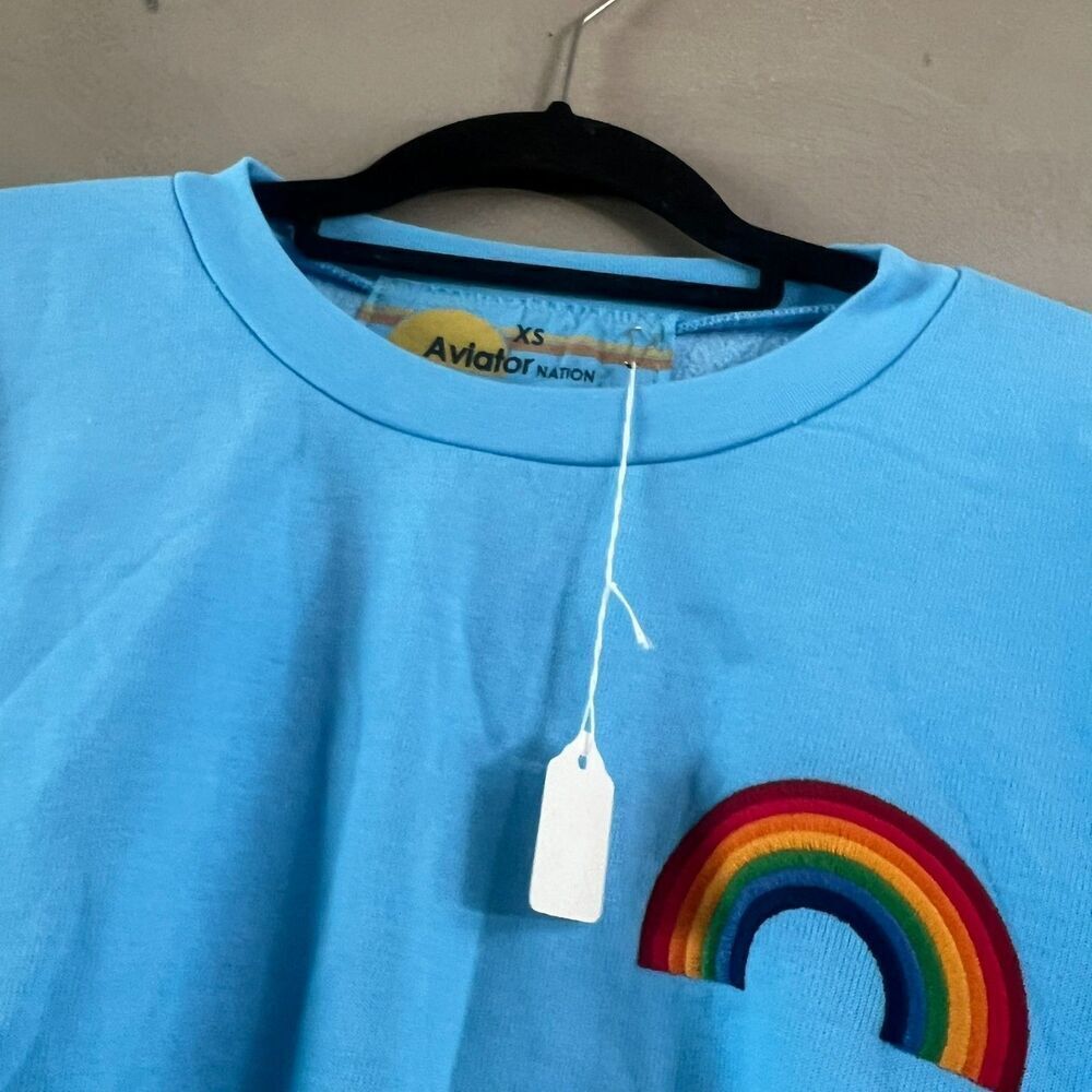 Aviator Nation Rainbow Embroidery Relaxed Crew Sweatshirt XS NEW - Picture 2 of 4